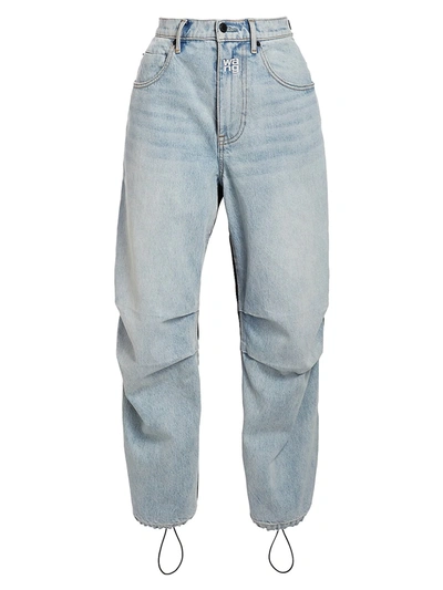 Alexander Wang T High-rise Mixed-media Nylon Denim Pants In Pebble Bleach