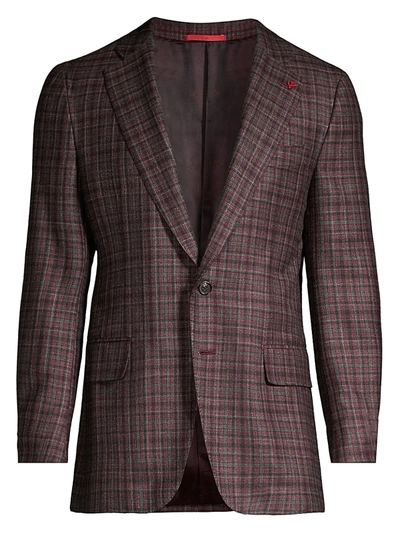 Isaia Men's Plaid Wool, Cashmere, Silk & Linen Single-breasted Blazer In Brown