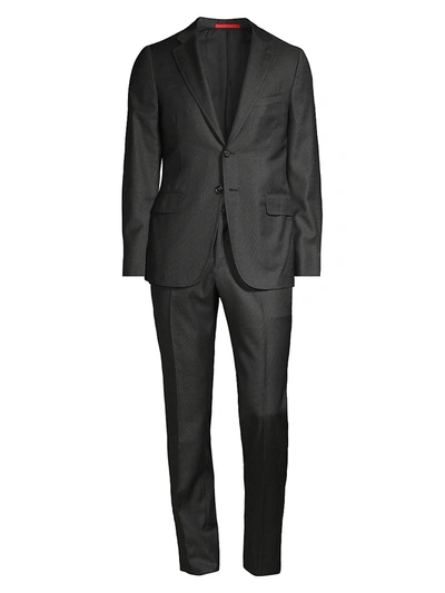 Isaia Men's Micro Nailhead Wool Suit In Charcoal