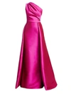 Teri Jon By Rickie Freeman One-shoulder Satin Gown In Hot Pink