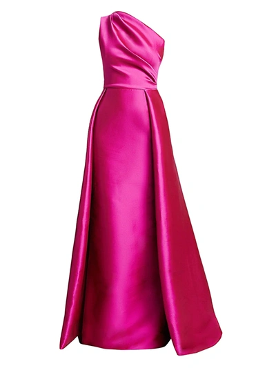 Teri Jon By Rickie Freeman One-shoulder Satin Gown In Hot Pink