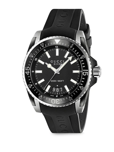 Gucci Dive Stainless Steel Rubber Band Watch In Black