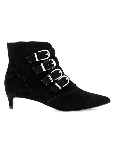 Joie Calinda Buckle Suede Ankle Boots In Black