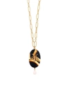 Oscar De La Renta Goldtone Oval Agate & Fly Pendant Link Necklace In Black