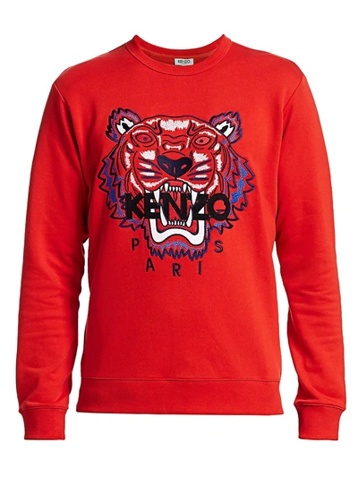 Kenzo Men's Tiger Embroidered Crew Sweatshirt In Dark Red
