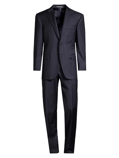 Canali Men's Classic-fit Micro Box Check Wool Suit In Blue