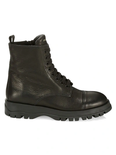 Prada Women's Lug-sole Leather Combat Boots In Black