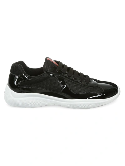 Prada Men's America's Cup Patent Leather & Technical Fabric Sneakers In Nero Bianco
