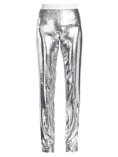 Helmut Lang Metallic Velvet Straight-leg Pants In Silver