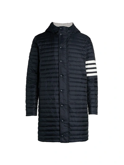 Thom Browne Four-bar Stripe Quilted Down Coat In Blue