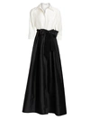 Teri Jon Collared Taffeta Ball Gown In White Black