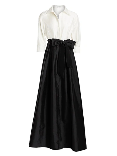 Teri Jon By Rickie Freeman Collared Taffeta Ball Gown In Black White