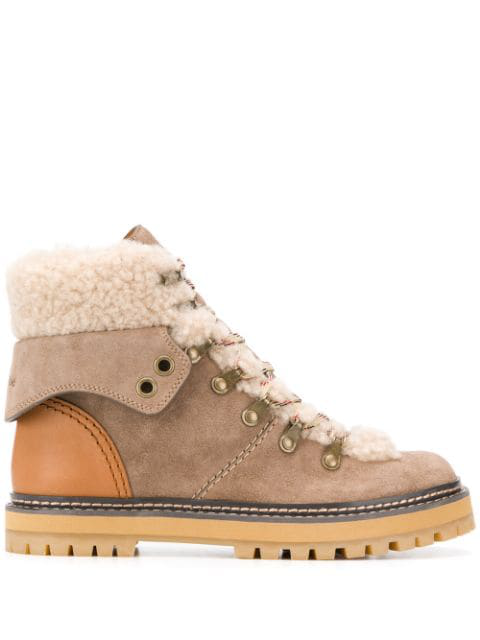 See By Chloé Women's Eileen Shearling-lined Suede Hiking Boots In Taupe ...