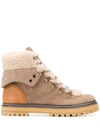 See By Chloé Shearling And Leather-trimmed Suede Ankle Boots In Taupe