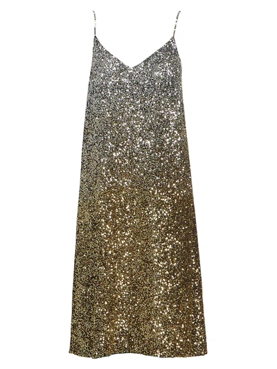 Dries Van Noten Women's Ombré Sequin Silk Slip Dress In Black Gold