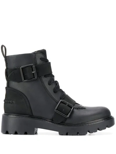 Ugg Women's Noe Mixed-media Leather Combat Boots In Black Leather
