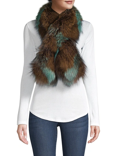 Adrienne Landau Multicolor Fox Fur Pull-through Scarf In Brown Multi