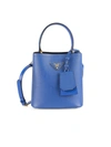 Prada Women's Small Double Leather Bucket Bag In Royal Nero