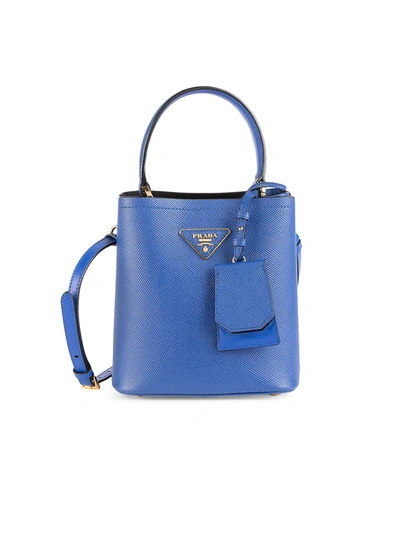 Prada Women's Small Double Leather Bucket Bag In Royal Nero