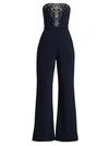 Theia Women's Embellished Strapless Wide Leg Jumpsuit In Midnight