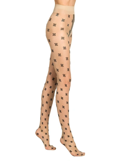 Fendi Embroidered Ff Logo Tights In Nude
