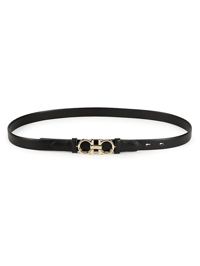 Ferragamo Gancini Rolo Reversible Leather Belt In Black