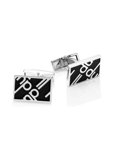 Dunhill Luggage Canvas Cufflinks In Sterling Silver And Black Enamel In Black,brown,silver Tone