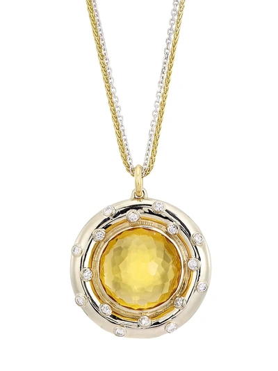 Renee Lewis 18k Yellow Gold, White Gold, Citrine & Diamond Pendant Necklace