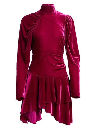 Rotate Birger Christensen N.25 Velvet Mini A-line Dress In Festival Fuchsia