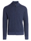 Saks Fifth Avenue Collection Knit Wool-blend Zipper Sweater In Blue