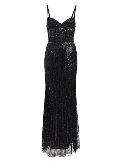 Amen Women's Sequin Embroidered Thin Strap Gown In Black