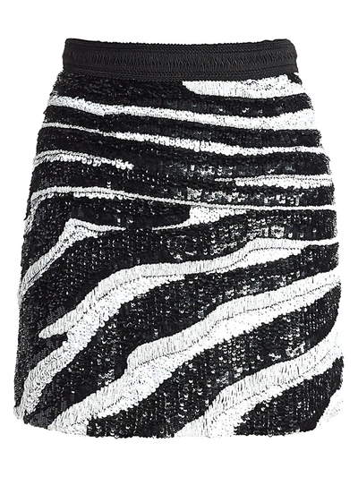 Amen Women's Zebra Sequin Mini Skirt In Black White