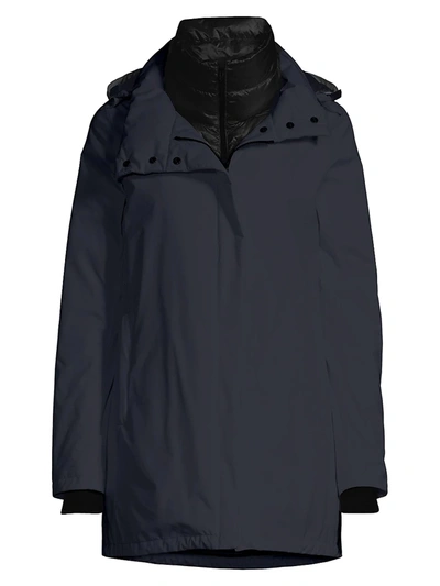 Herno Laminar Two-ply Gore-tex Paclite Waterproof Hooded High/low Coat In Navy