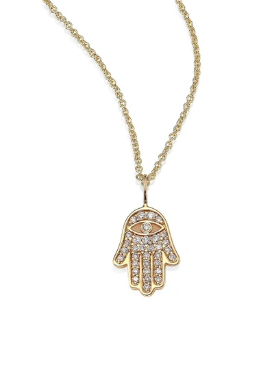 Sydney Evan Mini Hamsa Pavé Diamond & 14k Yellow Gold Pendant Necklace