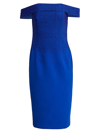 Ahluwalia Off-the-shoulder Dégradé Beaded Dress In Cobalt