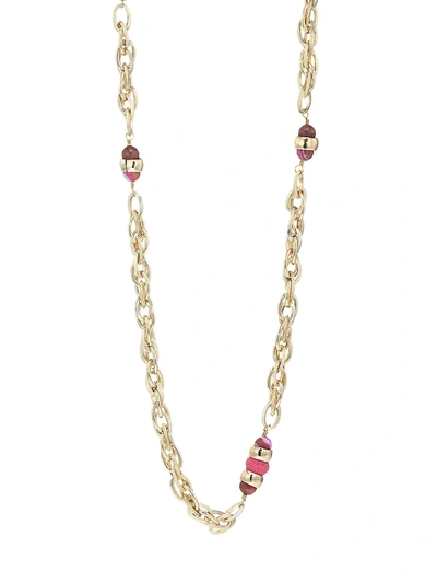 Akola Pink Agate & Raffia Station Necklace