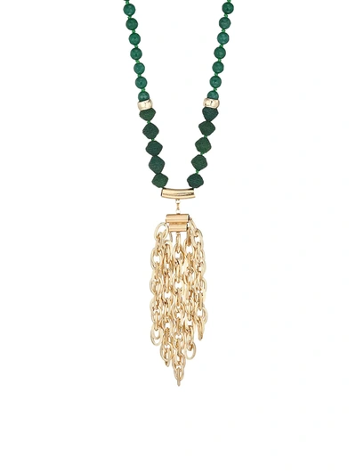 Akola Green Onyx & Raffia Chain Pendant Necklace