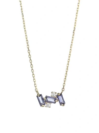 Kalan By Suzanne Kalan 14k Yellow Gold, Iolite & Diamond Mini Bar Pendant Necklace