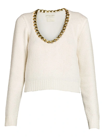 Bottega Veneta Brushed Wool Chain Scoopneck Sweater In Off White