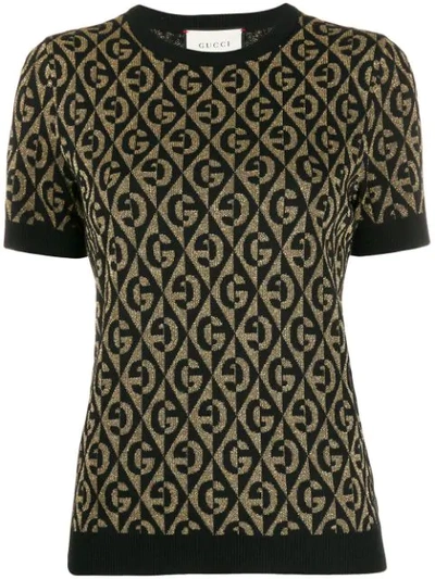 Gucci Gg Rhombus Metallic Jacquard Wool Blend Sweater In Gold