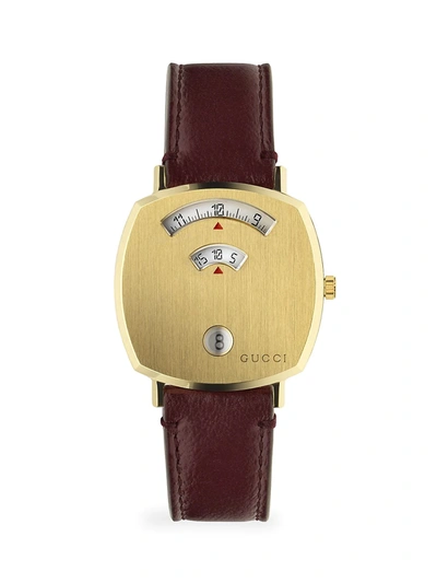 Gucci Men's Grip Yellow Gold Pvd & Bordeaux Leather Strap Watch