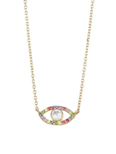 Anzie 14k Yellow Gold, Multicolor Sapphire & White Topaz Evil Eye Necklace