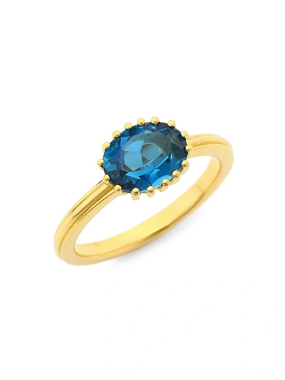 Astley Clarke Gold Plated Vermeil Silver Large Linia London Blue Topaz Ring