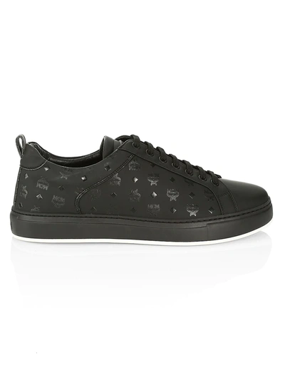 Mcm Men's Logo Group M Leather Sneakers In Black