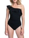 Gottex Swim One-shoulder Ruffle One-piece Swimsuit In Black