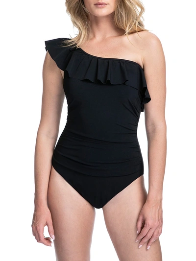 Gottex Swim One-shoulder Ruffle One-piece Swimsuit In Black