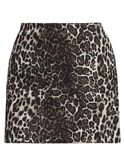 Alice And Olivia Elana Leopard Print Mini Skirt In Brown Multi
