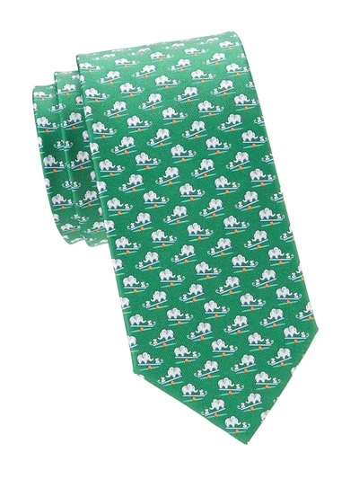 Ferragamo Men's Elephant & Mouse Silk Tie In Green