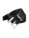 Saint Laurent Croc-embossed Leather Belt In Black