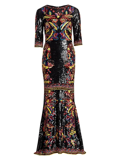 Alice And Olivia Jae Cutout Embellished Stretch-tulle Gown In Black Multi
